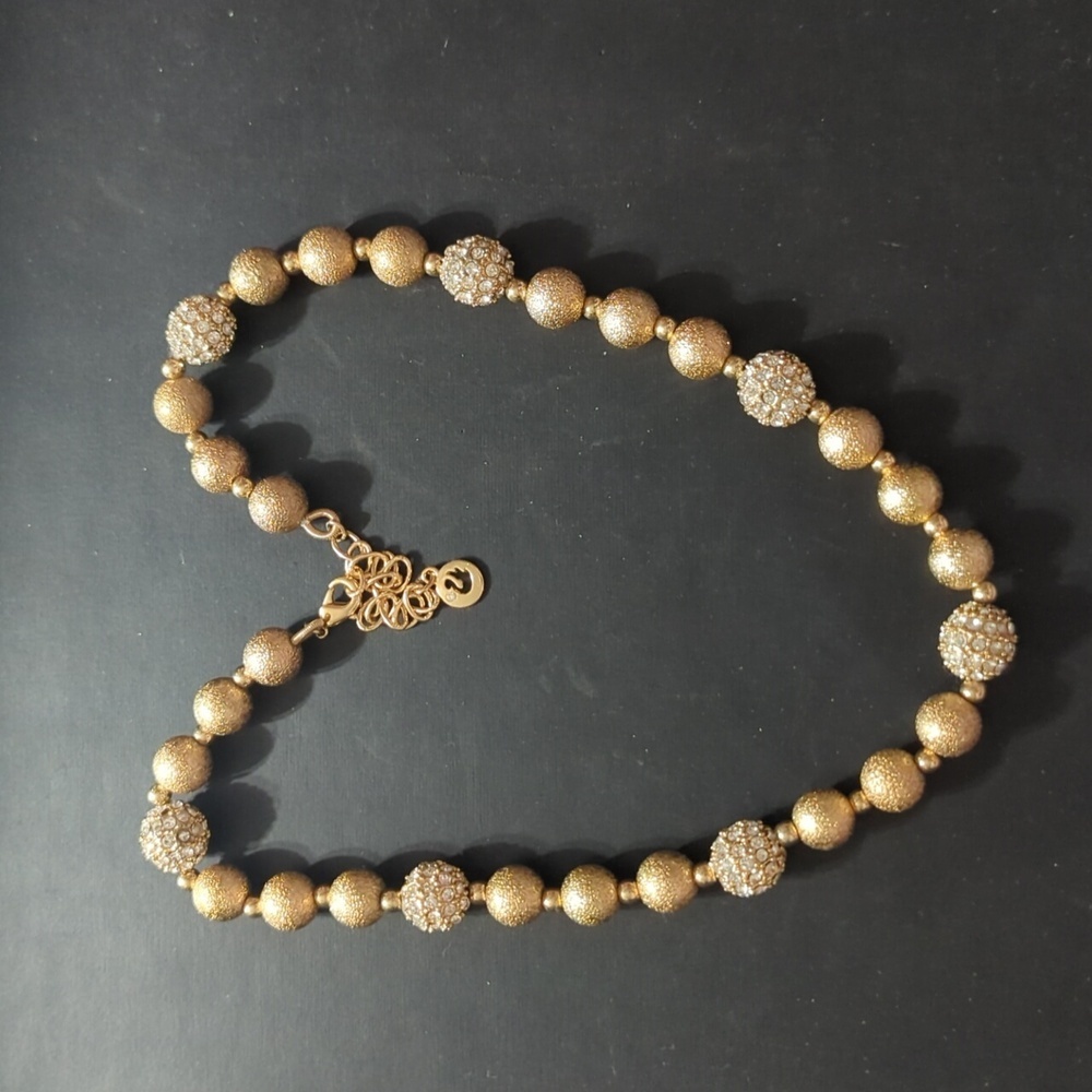 Vintage Gloria Vanderbilt Gold Tone Rhinestone Disco Ball Beaded Necklace